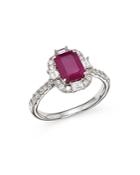 Bloomingdale's Ruby And Diamond Halo Ring In 14k White Gold - 100% Exclusive