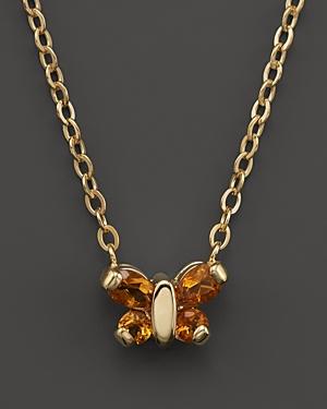 Citrine Butterfly Pendant Necklace In 14k Yellow Gold, 16