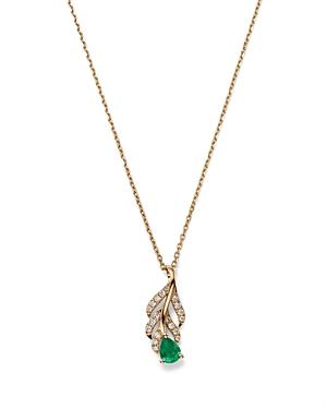 Bloomingdale's Emerald & Diamond Leaf Pendant Necklace In 14k Yellow Gold, 18 - 100% Exclusive