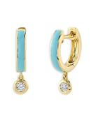 Moon & Meadow 14k Yellow Gold Turquoise & Diamond Dangle Hoop Earrings - 100% Exclusive