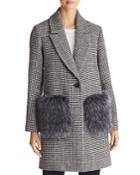 Kendall And Kylie Houndstooth Faux Fur Pocket Coat