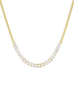 Adinas Jewels Half Tennis Link Necklace In 14k Yellow Gold Plated Sterling Silver, 14-17