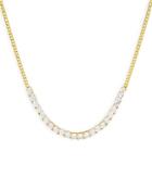 Adinas Jewels Half Tennis Link Necklace In 14k Yellow Gold Plated Sterling Silver, 14-17