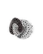 John Hardy Sterling Silver Classic Chain Black Sapphire & Black Spinel Intertwined Disc Statement Ring