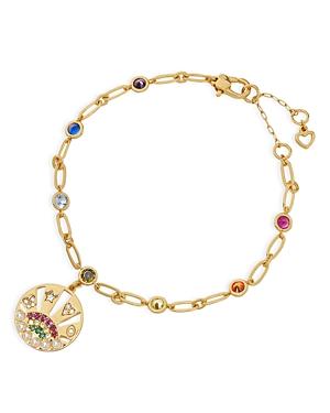 Kate Spade New York Rainbow Multicolor Cubic Zirconia & Imitation Pearl Medallion Charm Paperclip Link Bracelet In Gold Tone