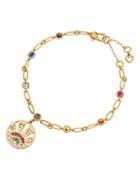 Kate Spade New York Rainbow Multicolor Cubic Zirconia & Imitation Pearl Medallion Charm Paperclip Link Bracelet In Gold Tone