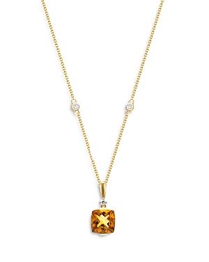 Bloomingdale's Cushion Cut Citrine & Diamond Pendant Necklace In 14k Yellow Gold, 18 - 100% Exclusive