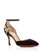 Charlotte Olympia Women's Adele Embellished Suede Ankle Strap Pumps