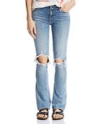 Mother The Runaway Weekender Distressed Bootcut Jeans In Helter Skelter