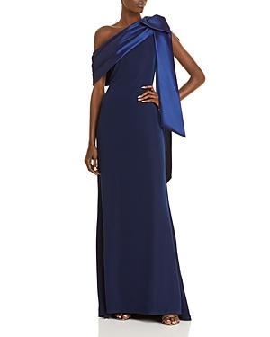 Tadashi Shoji Taffeta Bow One Shoulder Crepe Gown
