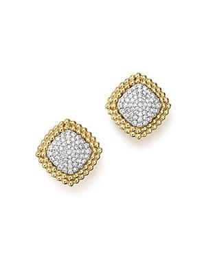Diamond Pave Square Stud Earrings In 14k Yellow And White Gold, 1.0 Ct. T.w.