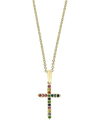 Bloomingdale's Rainbow Sapphire Cross Pendant Necklace In 14k Gold, 18 - 100% Exclusive