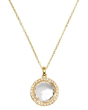 Ippolita 18k Yellow Gold Mini Lollipop Clear Quartz & Diamond Pave Halo Pendant Necklace, 18