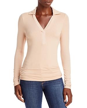 Enza Costa Rib Knit Long Sleeve Polo