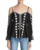 Love Sam Cold Shoulder Geo Embroidery Top