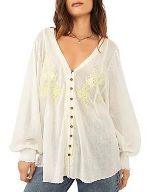 Free People Margie Embroidered Cotton Button Front Top