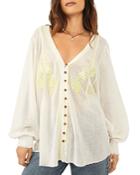 Free People Margie Embroidered Cotton Button Front Top