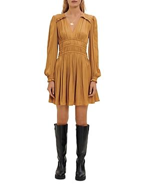 Maje Rianne Smocked Satin Dress