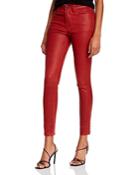 Frame Le High Crop Leather Skinny Jeans In Dark Red
