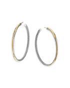 David Yurman Sculpted Cable Sterling Silver & 18k Yellow Gold Hoop Earrings