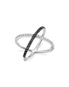 White And Black Diamond Crossover Ring In 14k White Gold - 100% Exclusive