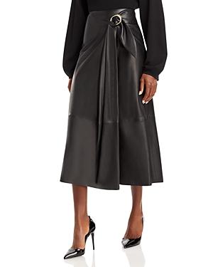 Vince Leather Buckled Midi Skirt