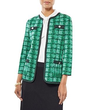 Misook Tonal Plaid Dash Trim Knit Jacket