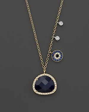 Meira T 14k Yellow Gold Sapphire Evil Eye Disc Necklace With 14k White Gold Side Bezels, 16