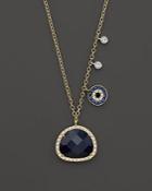 Meira T 14k Yellow Gold Sapphire Evil Eye Disc Necklace With 14k White Gold Side Bezels, 16
