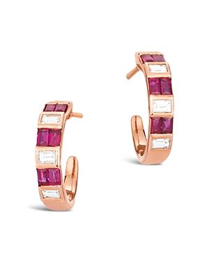 Bloomingdale's Ruby & Diamond Baguette Hoop Earrings In 14k Rose Gold - 100% Exclusive