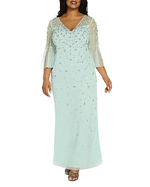 Adrianna Papell Plus Floral Beaded 3d Gown