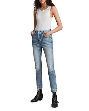 Allsaints Zoe Distressed Straight Leg Jeans In Light Indigo