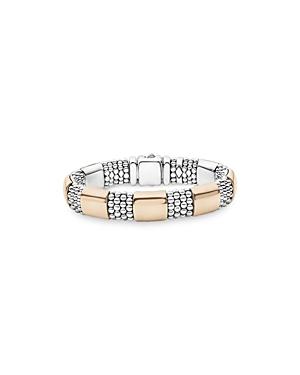 Lagos 18k Rose Gold & Sterling Silver High Bar Logo Crest Statement Bracelet