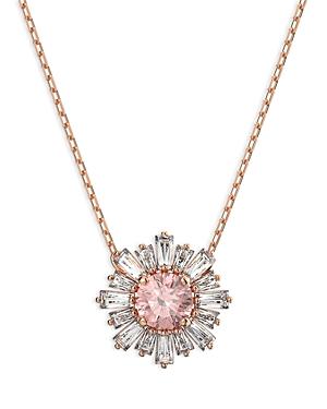 Swarovski Sunshine Pink Crystal Sun Pendant Necklace In Rose Gold Tone, 13.75-15.75