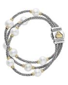 Lagos Sterling Silver & 18k Yellow Gold Luna Cultured Freshwater Pearl Three-strand Bracelet