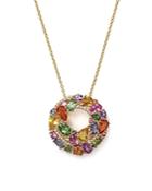 Multi Sapphire And Diamond Pendant Necklace In 14k Yellow Gold, 17