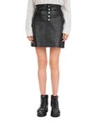 The Kooples Button-fly Leather Mini Skirt
