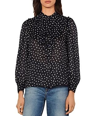 Sandro Ivone Dot Metallic Ruffled Blouse