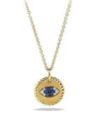 David Yurman Cable Collectibles Evil Eye Charm Necklace With Blue Sapphire, Black Diamonds & White Diamonds In Gold