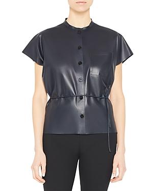 Theory Faux Leather Belted Blouse