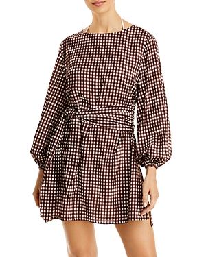 Peony Gingham Balloon Sleeve Mini Dress Swim Cover-up