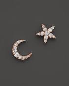Khai Khai Diamond Moon And Star Earrings In 18k Rose Gold, .4 Ct. T.w.