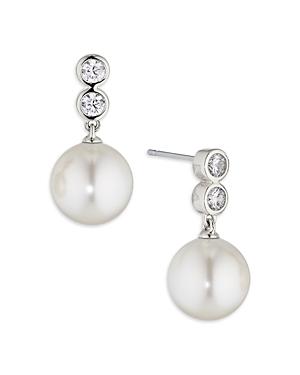 Nadri Cubic Zirconia & Mother Of Pearl Drop Earrings In Silver Tone