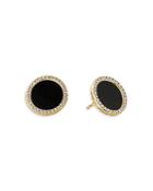 David Yurman 18k Yellow Gold Dy Elements Button Earrings With Black Onyx & Diamonds