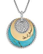 David Yurman 18k Yellow Gold & Sterling Silver Dy Elements Turquoise & Green Onyx Reversible Eclipse Pendant Necklace, 32