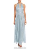 Eliza J Shimmering Cutout Halter Gown