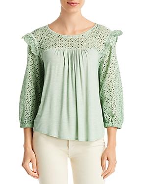 Cupio Three Quarter Length Sleeve Eyelet Top