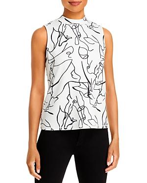 T Tahari Printed Mock-neck Sleeveless Top