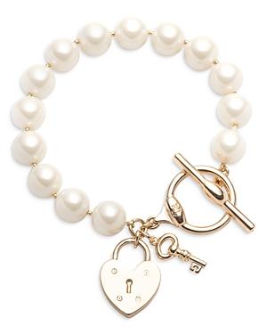 Lauren Ralph Lauren Imitation Pearl Heart Padlock Toggle Bracelet