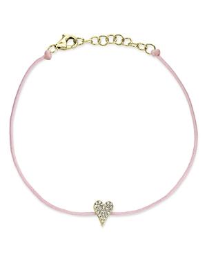 Moon & Meadow 14k Yellow Gold Diamond Pave Heart Pink Cord Bracelet